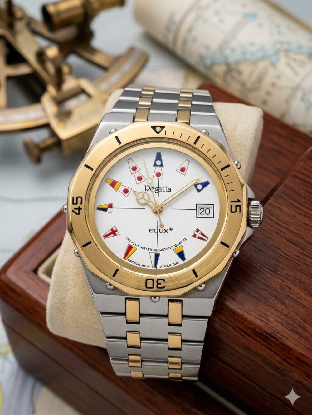 TELUX Two-Tone Stainless Steel Men's Watch - White Dial Vintage Working Cond.